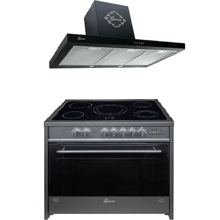 Gurari GCH E 912 BL Elektro Standherd 90 cm, Glaskeramik , Schwarz, Range Coocker+ Gurari GCH F 461 BL 9 Dunstabzugshaube 90cm , Schwarz Glas