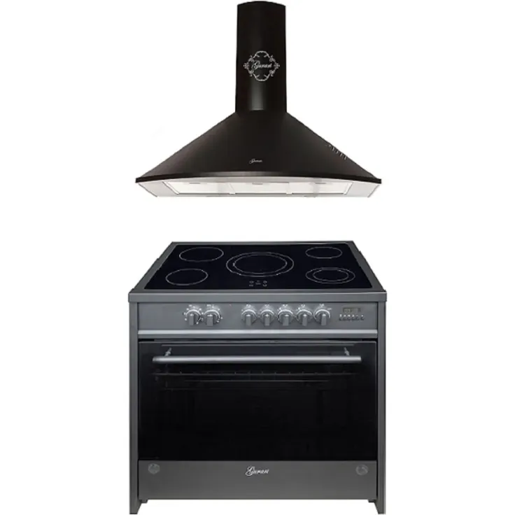 Gurari GCH E 912 BL Elektro Standherd 90 cm, Glaskeramik , Schwarz, Range Coocker+ Gurari GCH C 046 BL 9 Dunstabzugshaube 90cm , Schwarz Glas