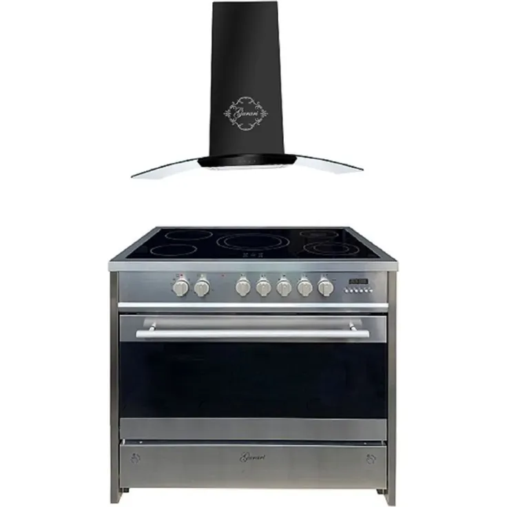 Gurari GCH E 912 X Elektro Standherd 90 cm, Glaskeramik, Inox, Range Coocker + GCH T 465 90 BL PRIME Dunstabzugshaube 90cm Schwarz Glas