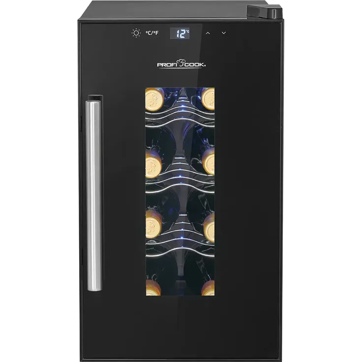 Proficook PC-WK 1232 Weinkühlschrank, freistehend, schwarz, 8 Flaschen, Breite 26 cm, Energieklasse G
