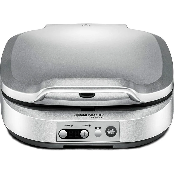 Rommelsbacher PC 1800 Pam Pancake, Crêpes-Maker, 1800 Watt, für 4 Waffeln, LED-Display, 4 Backmulden à 13,5 cm Ø, silber – Bild 1