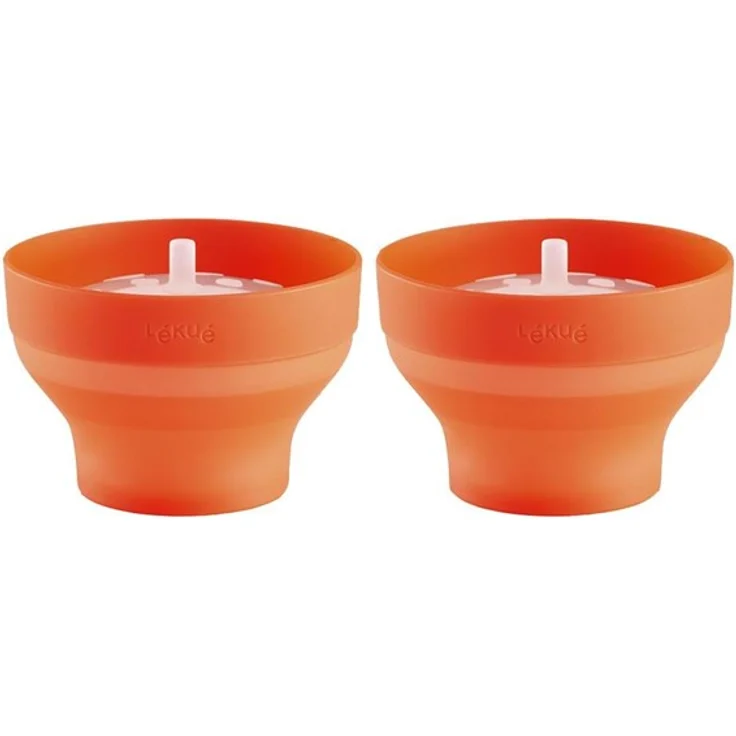 Lékué Popcorn Maker Mini, 2 Zubereiter für je eine Portion a 700ml, orange – Bild 1