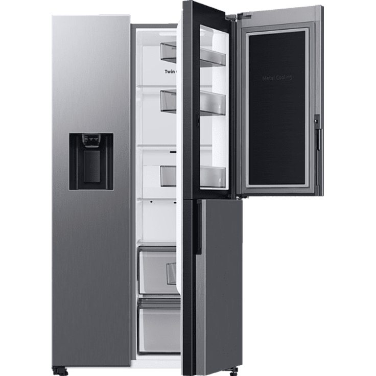 Samsung RH68B8521S9-EG Side-by-Side-Kühlschrank, freistehend, Edelstahl Look-Urban Silver, Wasser- und Eiswürfelspender, Wassertank, Breite 91.2 cm, Energieklasse E