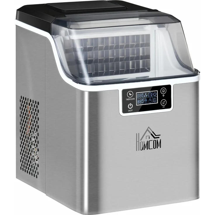 HomCom Eiswürfelmaschine 20 kg-24h, 2,3 L, 3,2 L Wassetank, Display, Edelstahl, silber - Preisvergleich