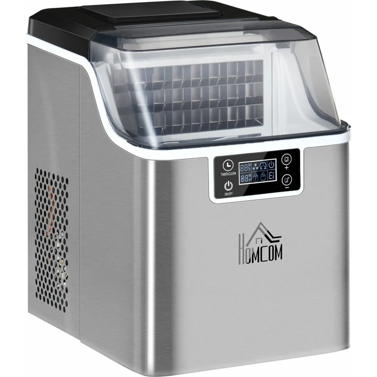 HomCom Eiswürfelmaschine 20 kg-24h, 2,3 L, 3,2 L Wassetank, Display, Edelstahl, silber: Tests, Infos & Preisvergleich