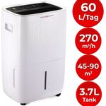 VENDOMNIA Luftreiniger Luftentfeuchter - 30-40-50-60L-Tag, 3,7L Behälter, 2 Displays elektrisch Timer Auto-Modus mit-ohne Pumpe Bautrockner Raumentfeuchter Entfeuchtungsgerät Raumentfeuchtungsgerät Luftentfeuchtungsgerät