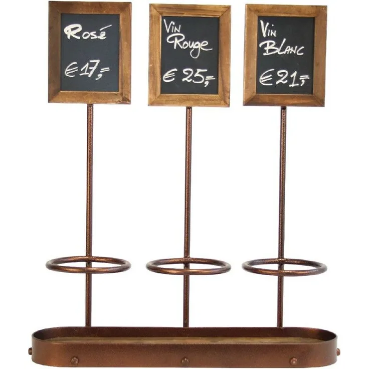 Securit Weinflaschenhalter dreifach, 40,7 x 40,5 x 13cm, Eisen und Holz