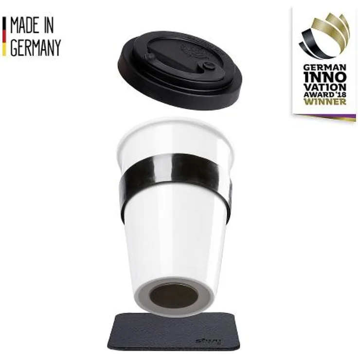 Silwy Porzellan TO-GO-CUP Farbe weiß inkl. Untersetzer BLACK