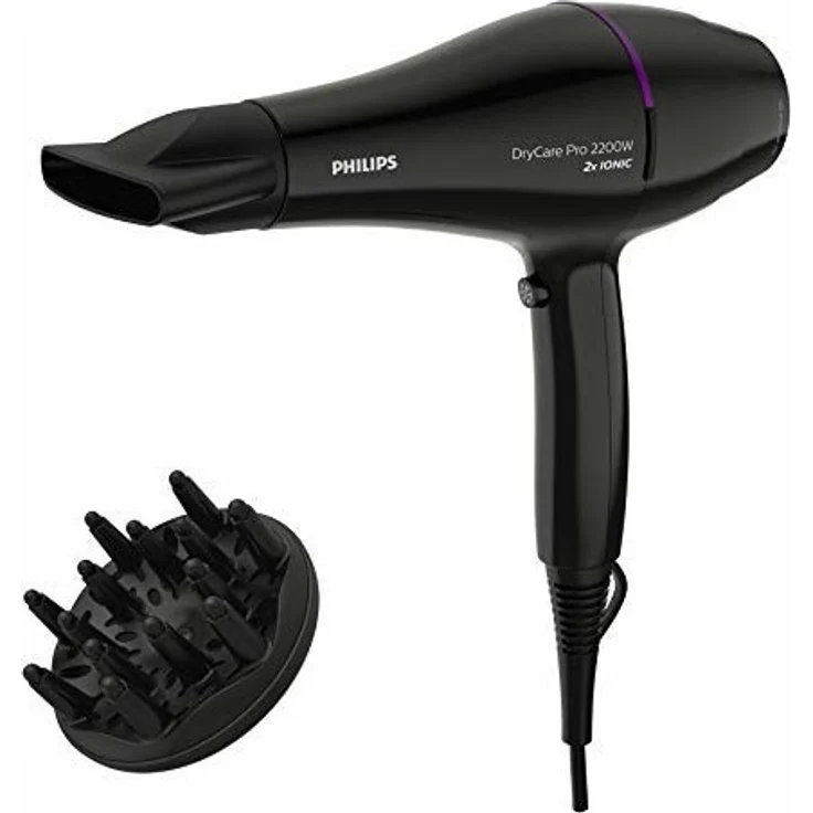 Philips BHD274-00 haartrockner, 2200W, Ionen-Technologie, inkl. Diffusor, schwarz – Bild 1