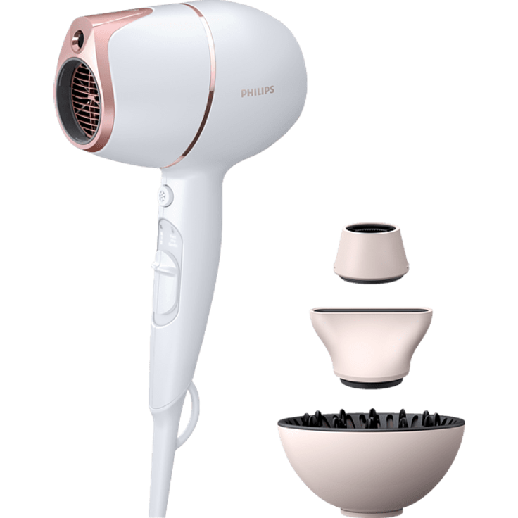 Philips BHD628-00 Prestige Haartrockner, 1800 Watt, Stylingdüse, Trocknungsdüse, Diffusor, weiß