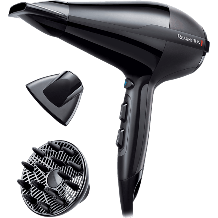 Remington Pro-Air Compact Haartrockner, 2200 Watt, Ionen-Technologie, inkl. 7 mm Stylingdüse für präzises Styling, 11 mm Stylingdüse für schnelles Trocknen, Diffusor, schwarz