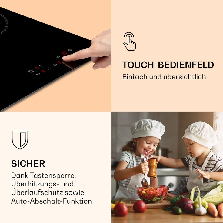 Klarstein Virtuosa 3 Slim Kochfeld, 3 Felder, 5000 W, Dualzone, Timer, Keramik, Schwarz – Bild 4