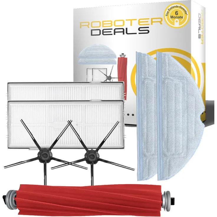 Roboter-Deals Zubehör Set Ersatzteile, für Roborock S7 u. S7 Plus 2x Filter, 2x Pad, 2x Seitenbürste 5arm schwarz, 1x Hauptbürste