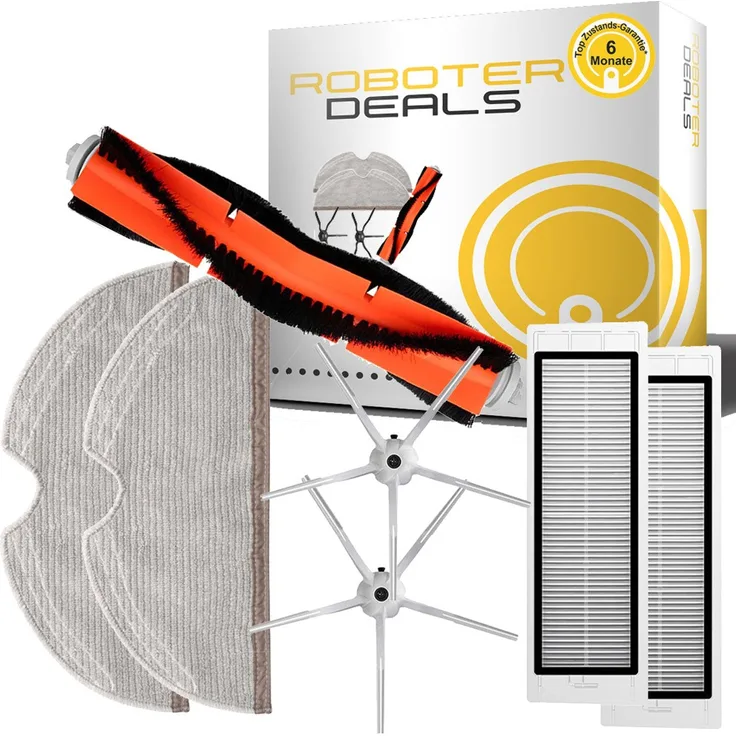 Roboter-Deals Zubehör Set für Roborock S6, S6 MAXV, S6 Pure 1x Hauptbürste, 2x Seitenbürste 5-armig weiss, 2x Filter, 2x Pad