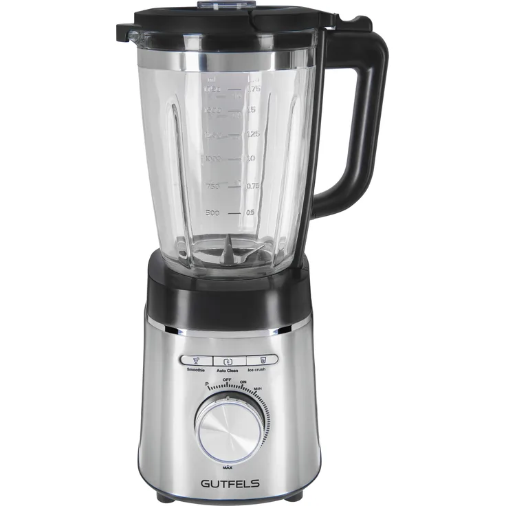 Gutfels 5010 Standmixer, 1400 Watt, 1,75 Liter Glaskrug, inkl. Getränke-Cups (300/600 ml) für den Genuss To-Go und einen Mahlbehälter mit passendem Messeraufsatz, Selbstreinigungsfunktion, silber
