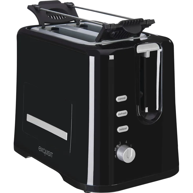 Exquisit TA 3102 2-Schlitz-Toaster, 870 Watt, 6 Bräunungsstufen, Defrost-Funktion, schwarz
