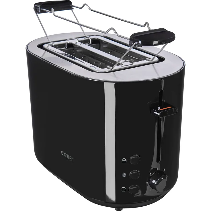 Exquisit TA 6103 2-Schlitz-Toaster, 850 Watt, 7 Leistungsstufen, abnehmbarer Brötchenaufsatz, Toasterzentrierung, schwarz