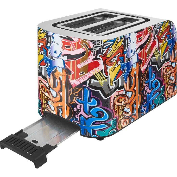 Gutfels TOAST 3010 G 2-Schlitz-Toaster, 870 Watt, Grafitti-Design, Toastzentrierung, Auftaufunktion, inox – Bild 4