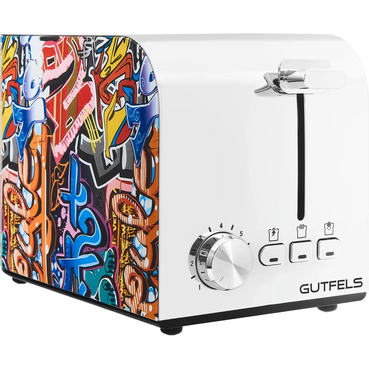 Gutfels TOAST 3010 G 2-Schlitz-Toaster, 870 Watt, Grafitti-Design, Toastzentrierung, Auftaufunktion, inox – Bild 2
