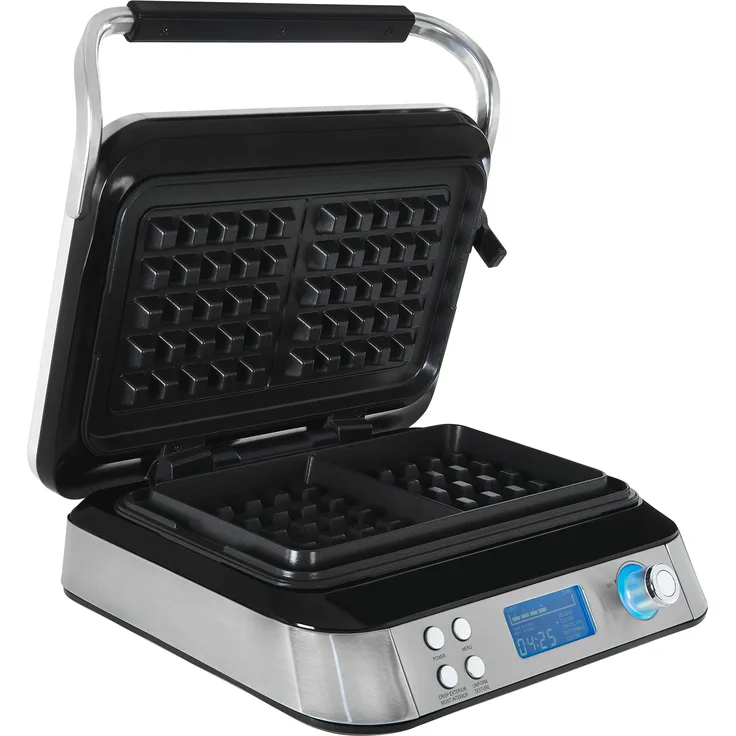Gutfels WAFFLE 5010 Waffeleisen, 1600 Watt, antihaftbeschichtete Platten, Timer, Display, 5 Programme, schwarz, inox