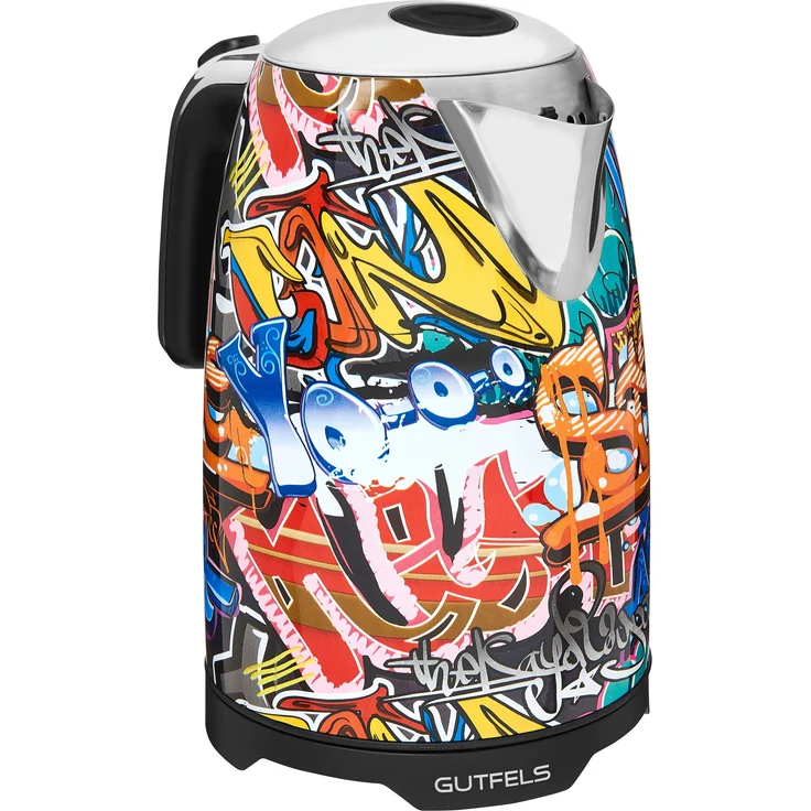 Gutfels WATER 3010 G Wasserkocher, 2200 W, Graffiti-Style, 1,7 Liter, 2200 Watt, 360 Grad Sockel, Wasserstandsanzeige, Überhitzungs-und Trockengehschutz, integrierter Filter, beleuchteter Schalter – Bild 1