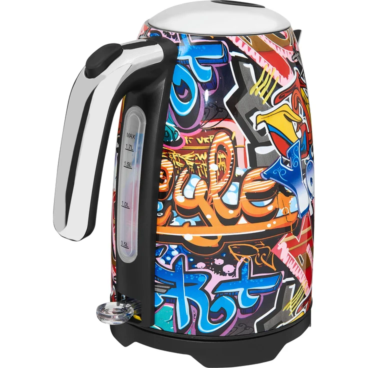 Gutfels WATER 3010 G Wasserkocher, 2200 W, Graffiti-Style, 1,7 Liter, 2200 Watt, 360 Grad Sockel, Wasserstandsanzeige, Überhitzungs-und Trockengehschutz, integrierter Filter, beleuchteter Schalter – Bild 5