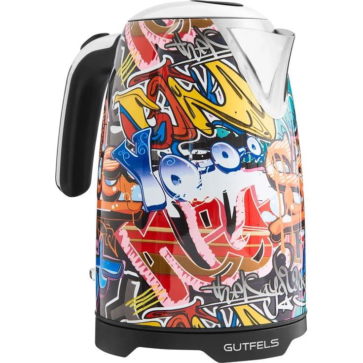 Gutfels WATER 3010 G Wasserkocher, 2200 W, Graffiti-Style, 1,7 Liter, 2200 Watt, 360 Grad Sockel, Wasserstandsanzeige, Überhitzungs-und Trockengehschutz, integrierter Filter, beleuchteter Schalter – Bild 6