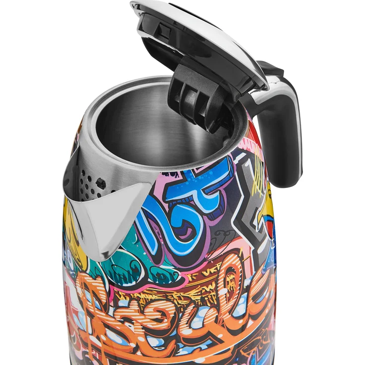 Gutfels WATER 3010 G Wasserkocher, 2200 W, Graffiti-Style, 1,7 Liter, 2200 Watt, 360 Grad Sockel, Wasserstandsanzeige, Überhitzungs-und Trockengehschutz, integrierter Filter, beleuchteter Schalter – Bild 3