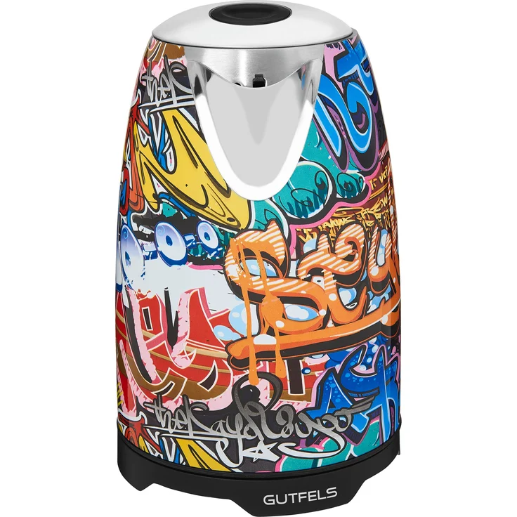 Gutfels WATER 3010 G Wasserkocher, 2200 W, Graffiti-Style, 1,7 Liter, 2200 Watt, 360 Grad Sockel, Wasserstandsanzeige, Überhitzungs-und Trockengehschutz, integrierter Filter, beleuchteter Schalter – Bild 4