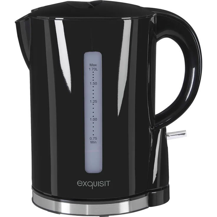 Exquisit WK 3102 Wasserkocher, 1,7 Liter, 2200 Watt, integierter Kalkfilter, Abschaltautomatik, Kunststoff, schwarz