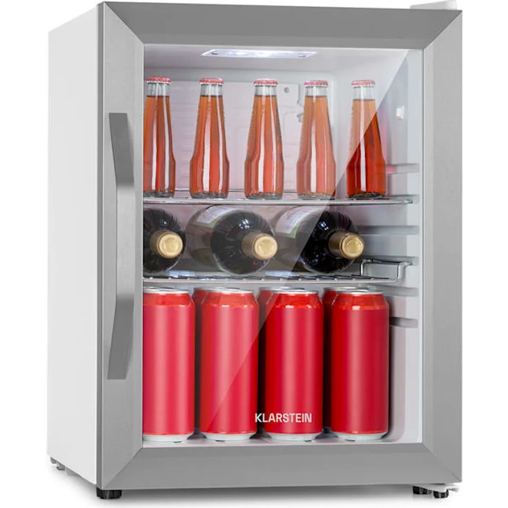 Klarstein Beersafe M Getränkekühlschrank, freistehend, Crystal White, 2 Böden, Panoramaglastür, edelstahlfarben, Energieklasse C – Bild 1