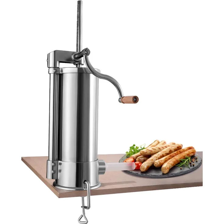 COSTWAY 6L Wurstfüller manuell, Wurstmaschine aus Edelstahl, Wurstfüllmaschine Silber, Wurstpresse mit Tischklemme, Wurstspritze inkl. 6 Füllrohre