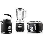 Westinghouse Retro Frühstücksset, 4-Schlitz Toaster, Wasserkocher, Standmixer, Küchenmaschine, schwarz