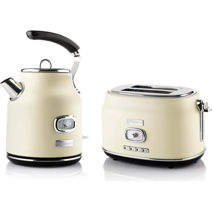 Westinghouse Retro Frühstücksset, 2-Schlitz Toaster, Wasserkocher, beige