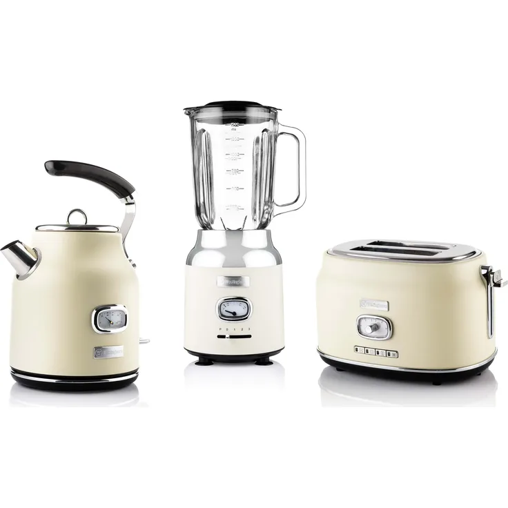Westinghouse Retro Frühstücksset, 2-Schlitz Toaster, Wasserkocher, Standmixer, beige