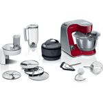 Bosch MUM5X720 Küchenmaschine, 1000 W, 3,9 Liter Edelstahlschüssel, inkl. Integrierte Waage, Standmixer-Aufsatz, rot, silber, Serie: MUM5