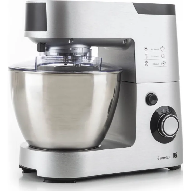 G21 Promesso Küchenmaschine, 1500 Watt, 5,5 Liter Edelstahlschüssel, inkl. Deckel, silber