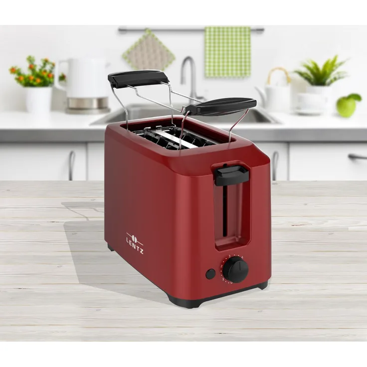 Lentz 2-Scheiben Toaster, 700 Watt, 7 Bräunungsstufen, Stopp-, Auftau- und Aufwärmfunktion, automatische Zentrierung, rot