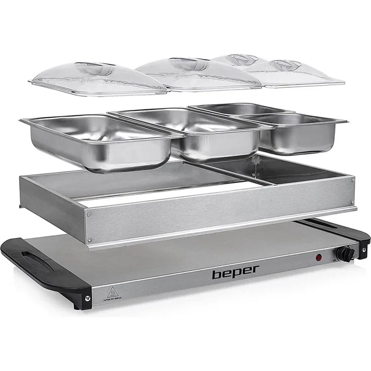 Beper P101TEM001 Buffetwärmer aus Stahl-Kunststoff Grau metallic Essenswärmer Warmhalter Chafing Dis