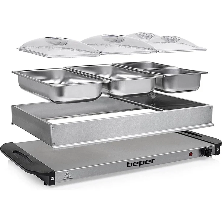 Beper P101TEM001 Buffetwärmer aus Stahl-Kunststoff Grau metallic Essenswärmer Warmhalter Chafing Dis – Bild 1