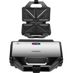 Steinborg SB-2110 Sandwich-Maker, 1200 Watt, für 2 Sandwiches, Thermostat, Backampel, antihaftbeschichtet, Cool-Touch-Gehäuse, schwarz, silber