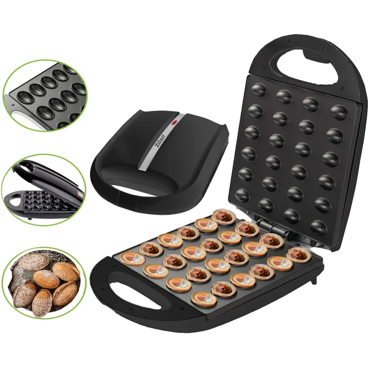 Zilan ZLN-2816 Elektrischer Nussbäcker, Nut Maker, Zaubernüsse, Oreschkis, Anftihaftbeschichtung, für 24 knusprige Teigschalen, Cool-Touch-Griffe, Rutschbeständige Füße, schwarz