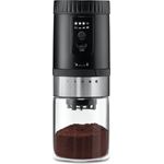 Tchibo akkubetriebene Kaffeemühle, Glas-Auffangbehälter, Edelstahl-Mahlgradring, 5 Mahlgradeinstellungen, Schwarz/Silber