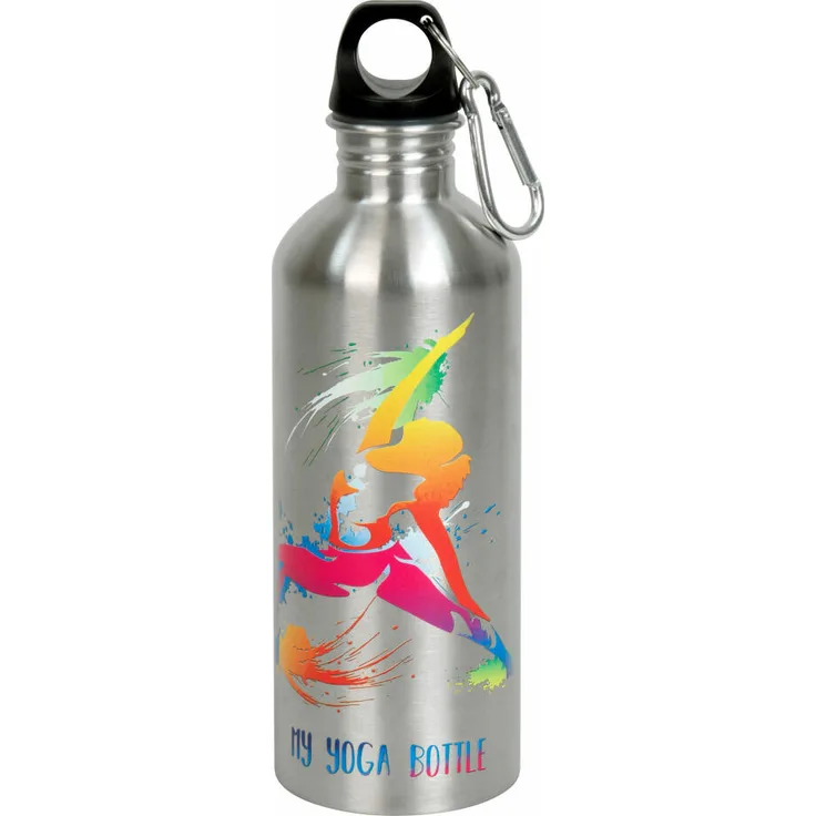 Könitz Flasche Cool Bottle - Yoga, Thermoflasche, Outdoorflasche, Doppelwandig mit Verschluss, Edelstahl, Silbern, 600 ml, 11 9 244 2627