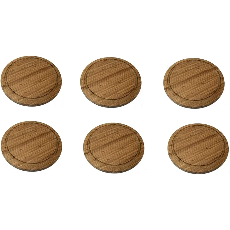 6 Stück Neustanlo Frühstücksbrettchen Ø 30 cm Fleischteller Vesperbrettchen Brettchen Bambus Holz Brett