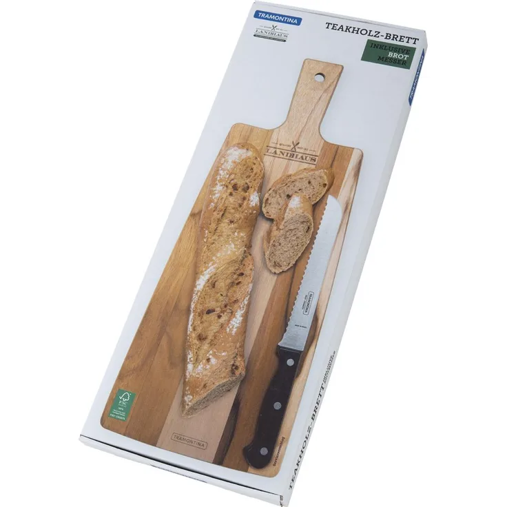 TRAMONTINA Geschenkset Schneidebrett Teak inkl. Brotmesser