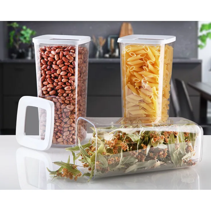 3x Michelino Kunststoff Dosen 1300ML Vorratsdosen, Aufbewahrung 3tlg Set Behälter Starterset, weiß-anthrazit