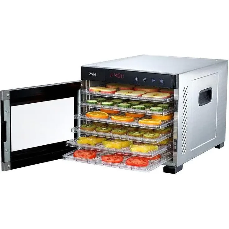Zyle ZYPROMID Dörrgerät, 650 Watt, 6 Ebenen, 24 h Timer, Temperaturregelung, Edelstahl, silber, schwarz