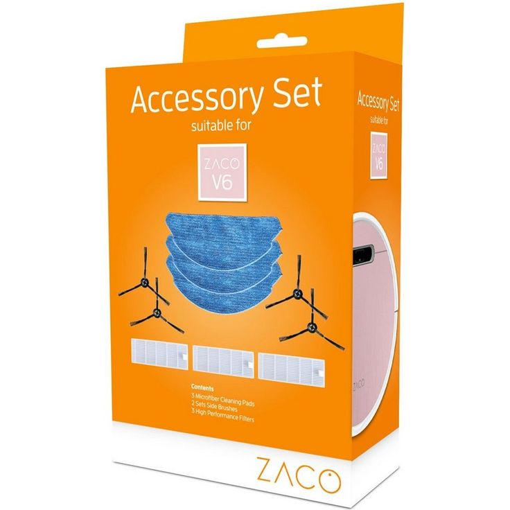 ZACO Saugroboter Zubehör-Set, Zubehör für ZACO V6, Wartungsset, Ersatzteile, 3x Feinstaubfilter, 4x Seitenbürsten (2 Paar), 3x Mikrofasertücher