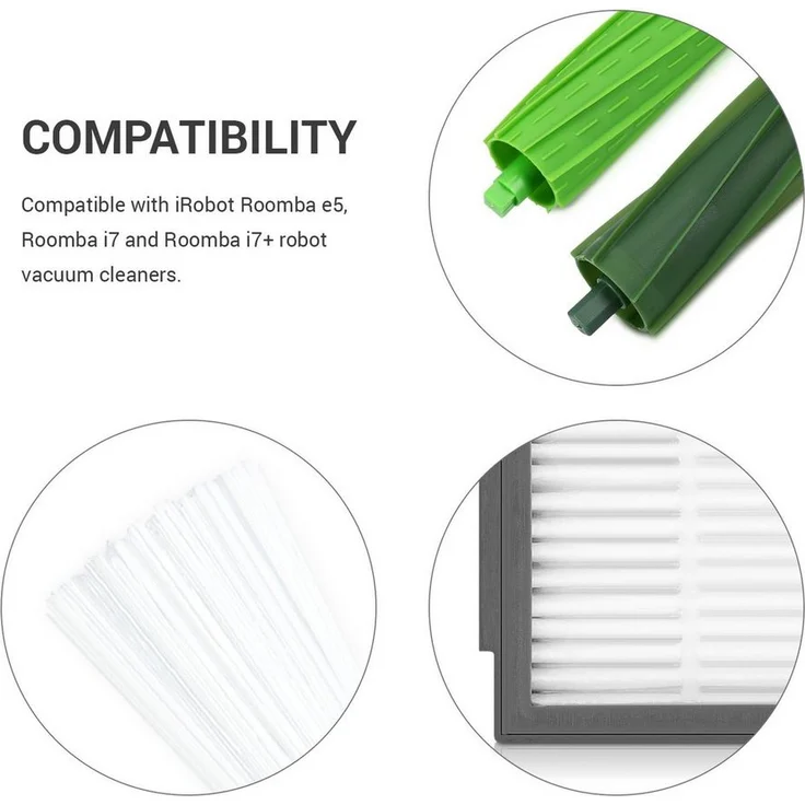 kwmobile Saugroboter, Ersatzteile Set für iRobot Roomba e-i Serie - 3x Filter 3x Seitenbürste 2x Bürste - Staubsauger Zubehör für Modelle e5 i7 i7+ – Bild 2